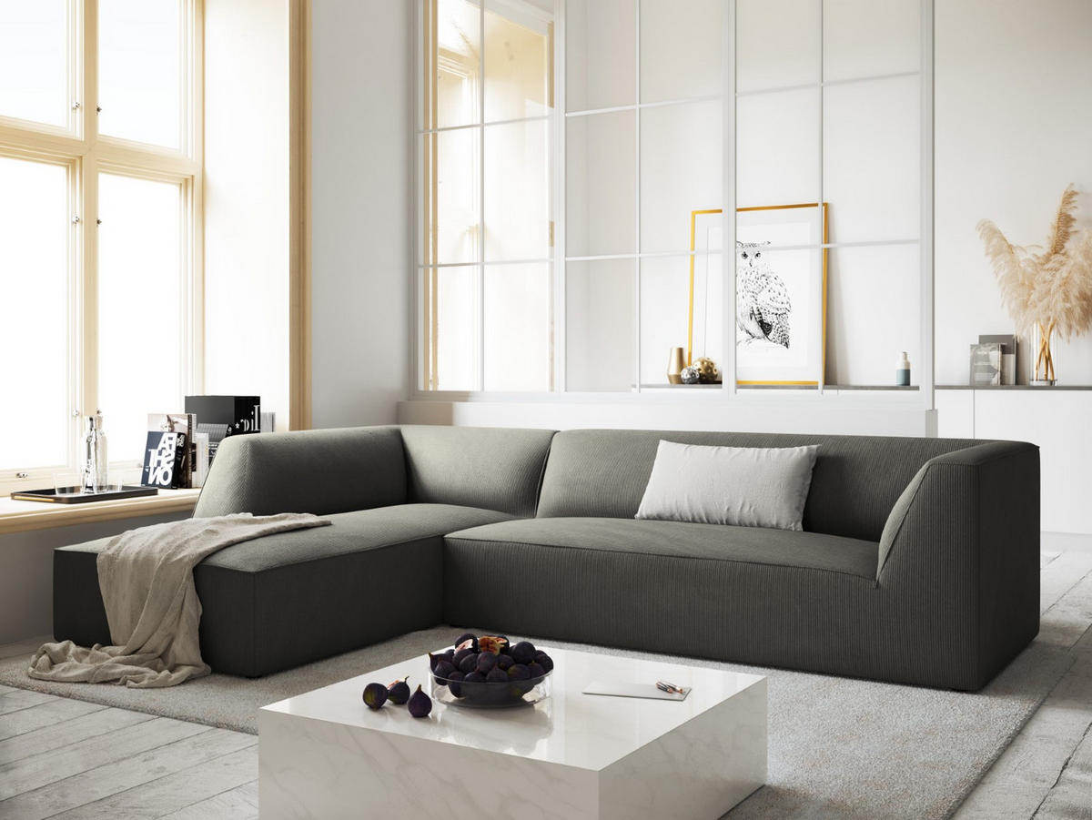 ECKSOFA links Ruby aus Cord hellgrau 4 Sitzplätze - Hellgrau, Textil (180/273cm) - Micadoni