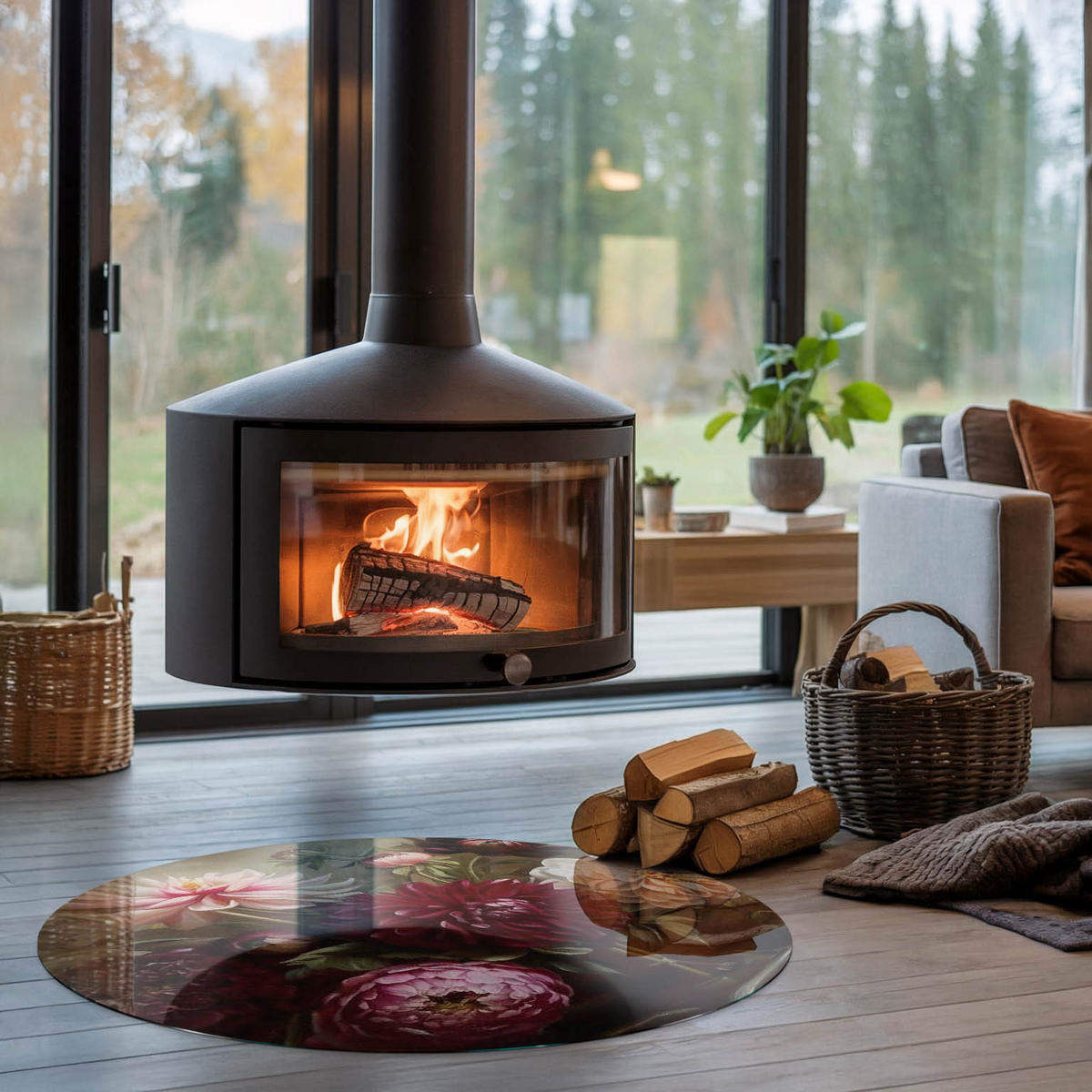 GLASPLATTE für Kamin Ø 100 cm - Weinrot, Glas (100/100/0.4cm) - TULUP