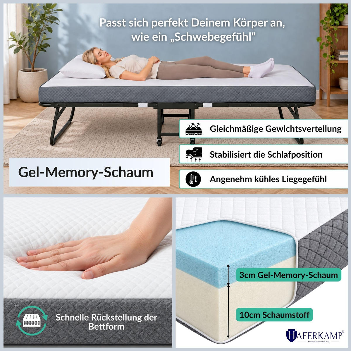 KLAPPBETT RESTO inkl. Premium Matratze 250kg Faltbar Gästebett TxB 90x200cm Weiß-Anthrazit - Weiß, Metall