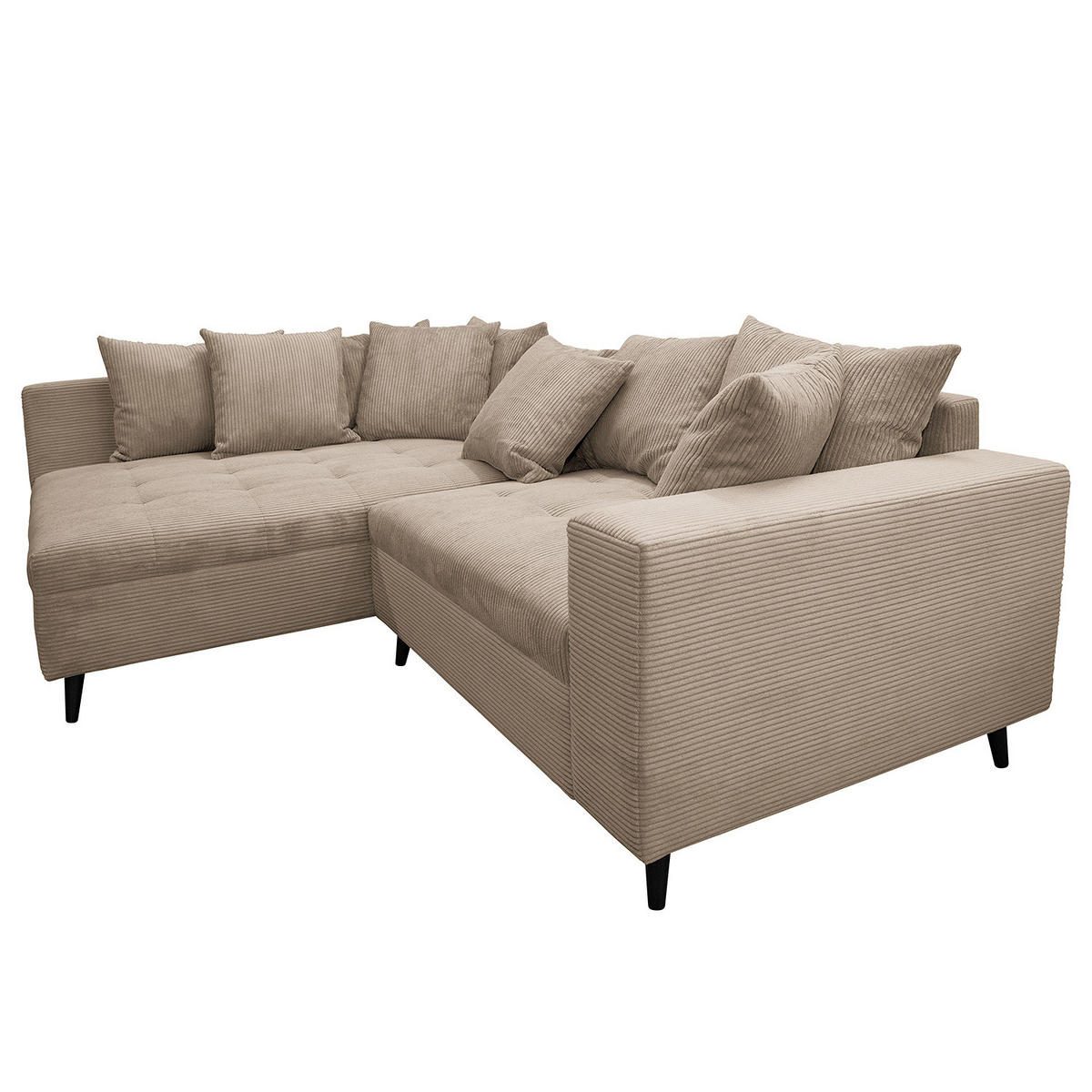 ECKSOFA mit Ottomane und Hocker - Schwarz/Cappuccino, Birkenholz/Textil (247/174cm) - home24