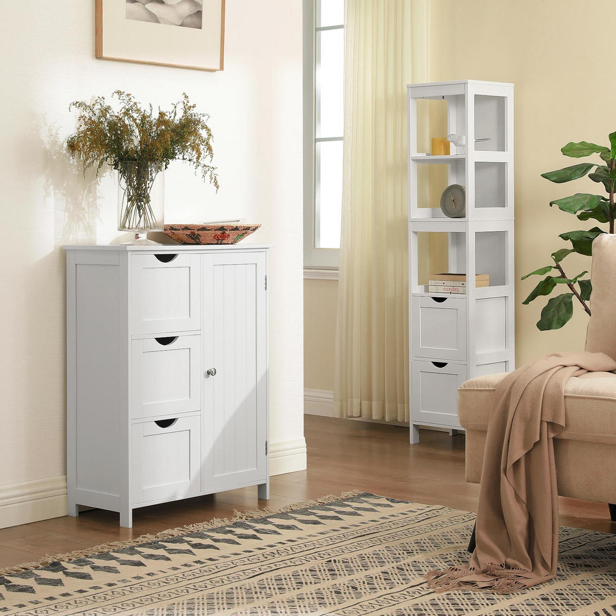 BADEZIMMERSCHRANK SIDEBOARD - Weiß, Holzwerkstoff (30/81/60cm) - Hansiro