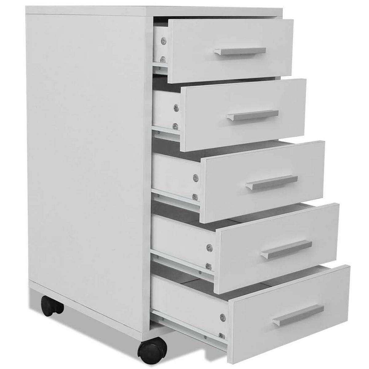 BÜROSCHUBLADENSCHRANK Auf Rollen 5 Schubladen Weiss - Weiß, Holz (38/63/33cm) - vidaXL