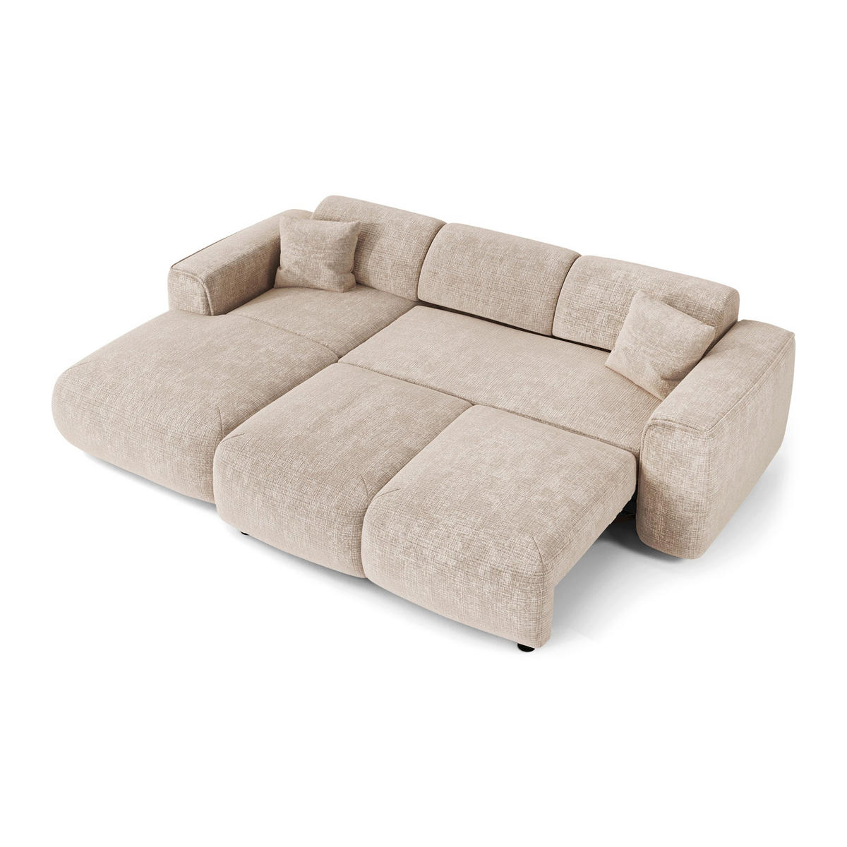 ECKSCHLAFSOFA Geprägter Samt Creme 283cm - Creme, Textil (283/180cm) - Sia Home
