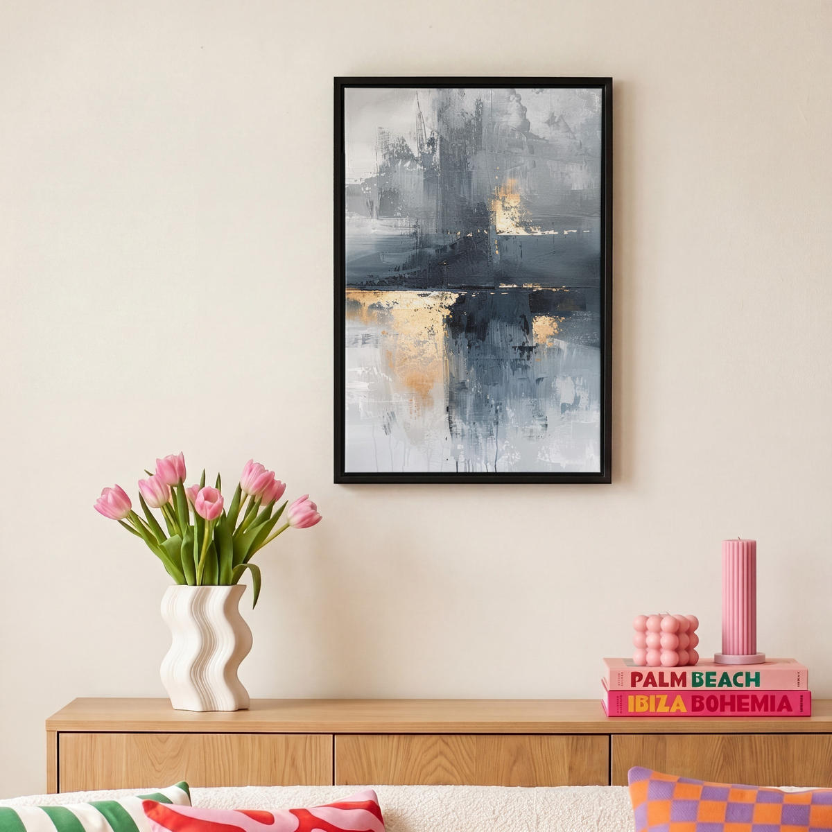 LEINWAND Bilder mit Rahmen - Kunst - Grau - Gold - Abstrakt - 20x30 - Dunkelgrau, Textil (20/30cm) - MuchoWow