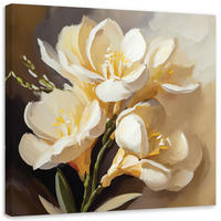 LEINWANDBILD Creme Pfingstrosen handgemalt 40x40cm - Goldfarben, Textil (40/40cm) - Feeby