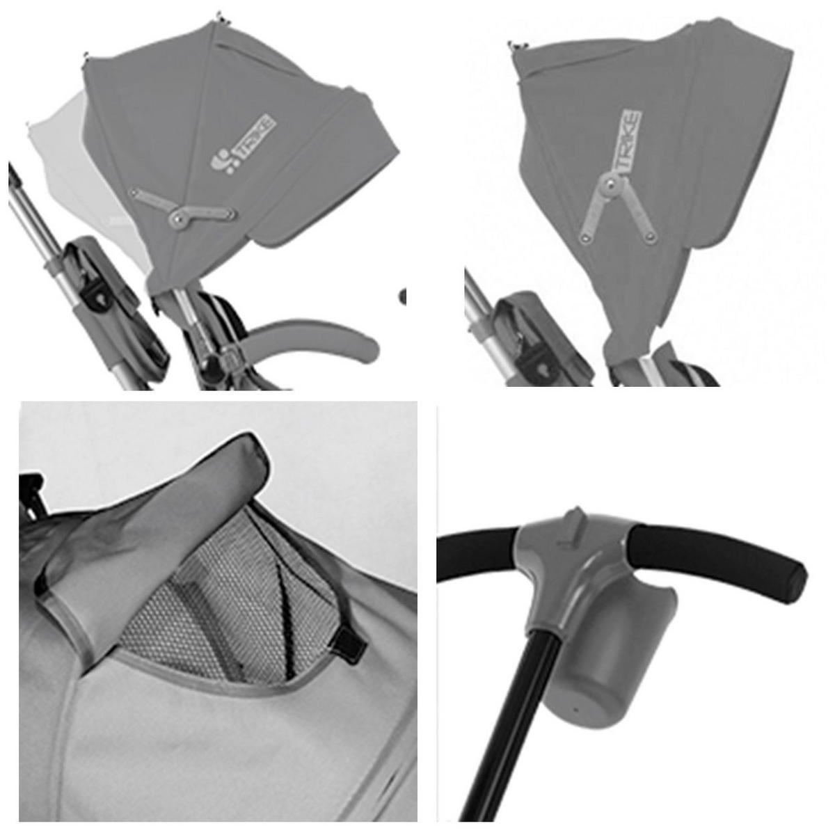 DREIRAD Jaguar 4 in 1 hellgrau Gummireifen, Sitz drehbar, Stange, verstellbar - Grau, Metall (120/53/103cm) - Lorelli