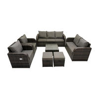 GARTENSOFA SET mit Couchtisch Polyrattan Dunkelgrau 7-teilige - Dunkelgrau/Grau, Glas/Kunststoff - Fimous