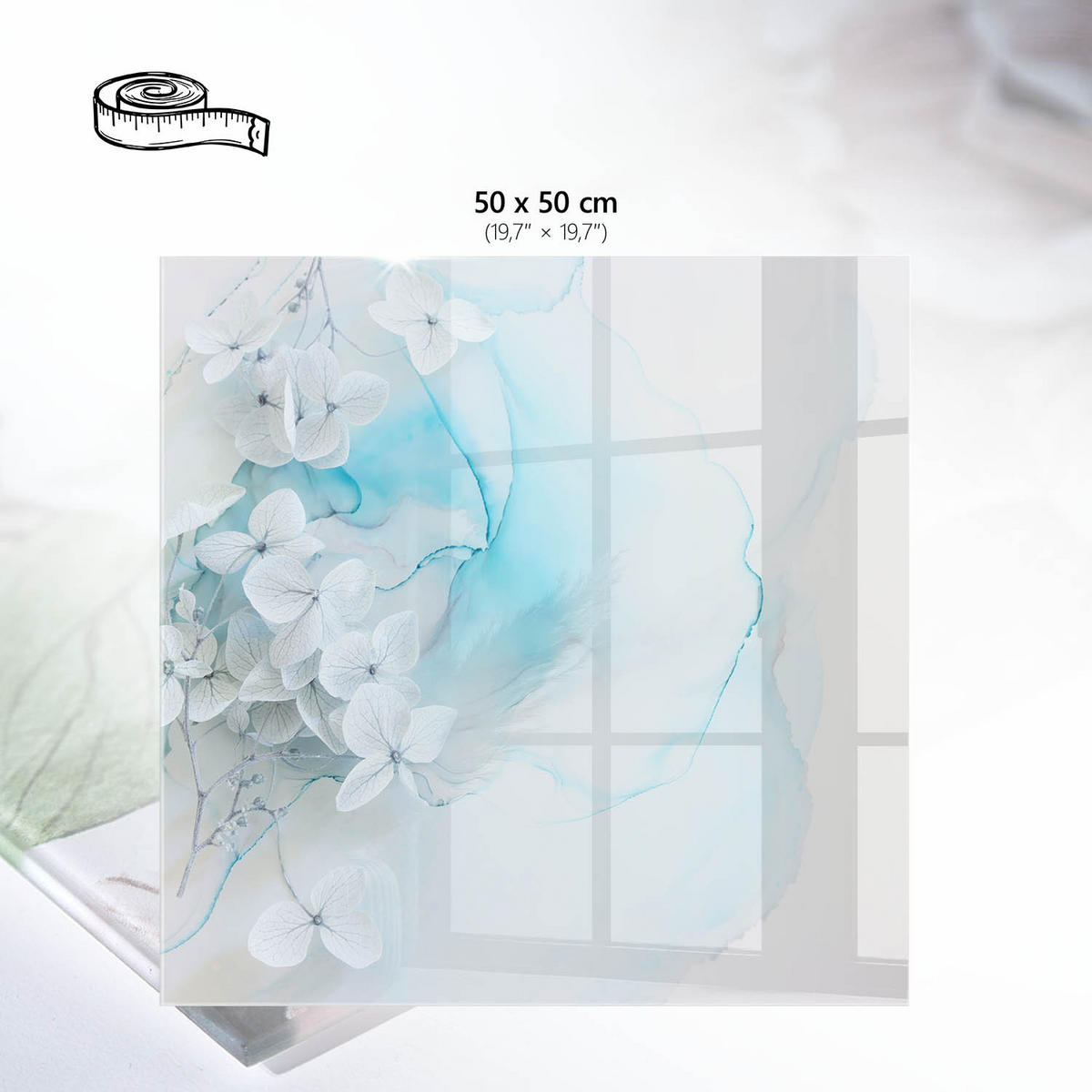 TISCHPLATTE 50x50 cm – Abstrakte Blumen - Weiß, Glas (0.4/50/50cm) - Wallfluent