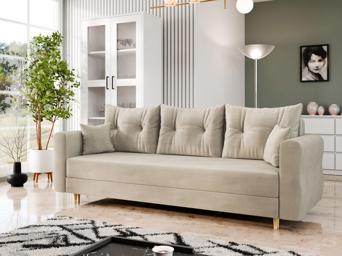 SCHLAFSOFA Zako S 3 - Beige/Naturfarben, Holz/Textil (231/85/77cm) - MIRJAN24