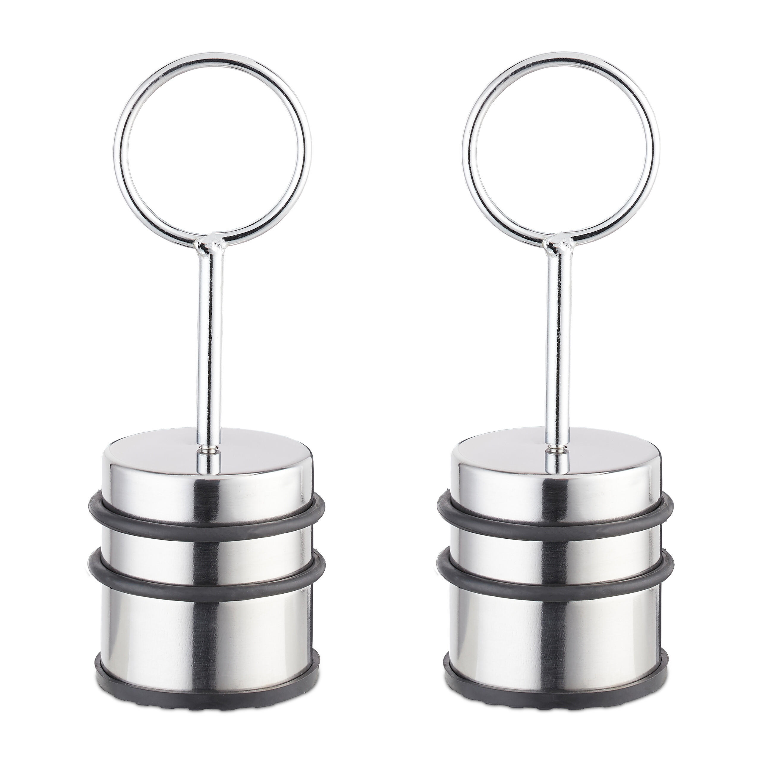 TÜRSTOPPER Silber Schwarz 2er-Set Edelstahl - Silberfarben, Kunststoff/Metall (7/7cm) - Relaxdays