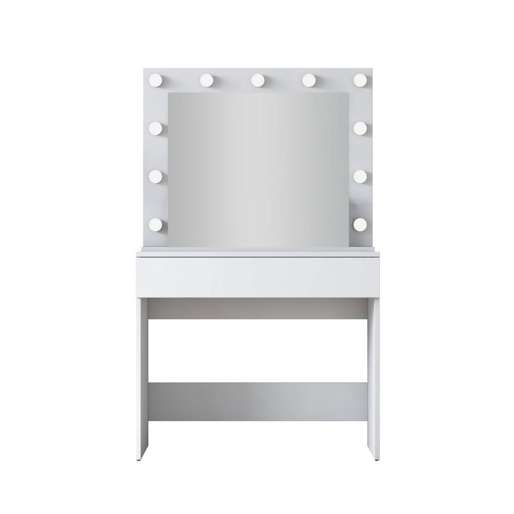 FRISIERTISCH mit 1 Schublade und LED-Spiegel, L90 cm - Soya - Weiss - Weiß, Holz (90/77/45cm) - Drawer