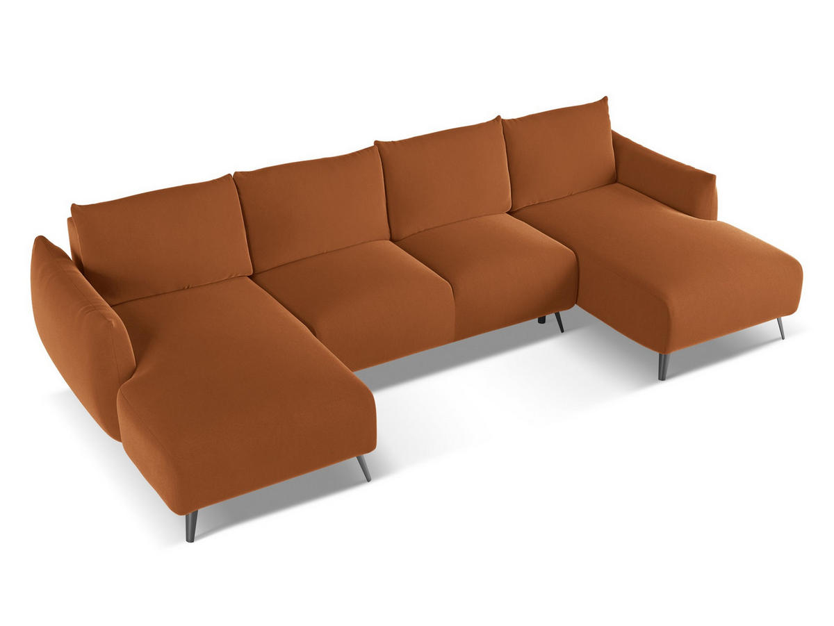 WOHNLANDSCHAFT Samt Stoff Orange - Terra cotta/Schwarz, Textil/Metall (317/86/162cm) - Makamii