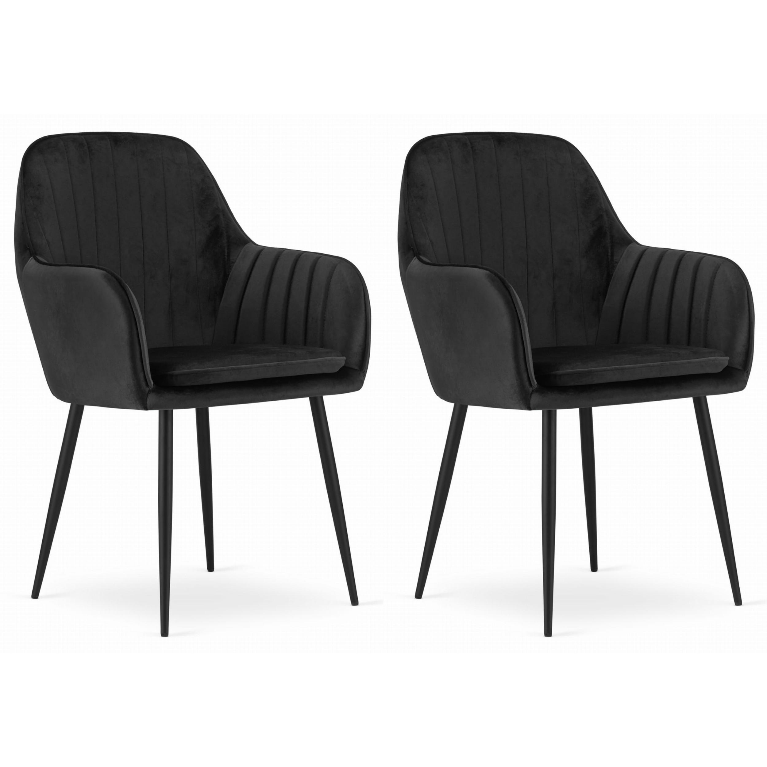 STUHL PRAIANO 2-er Set, Schwarz, Schwarz, mit Samtstoff gepolstert - Schwarz, Textil/Metall (58/87/57cm) - Komodee