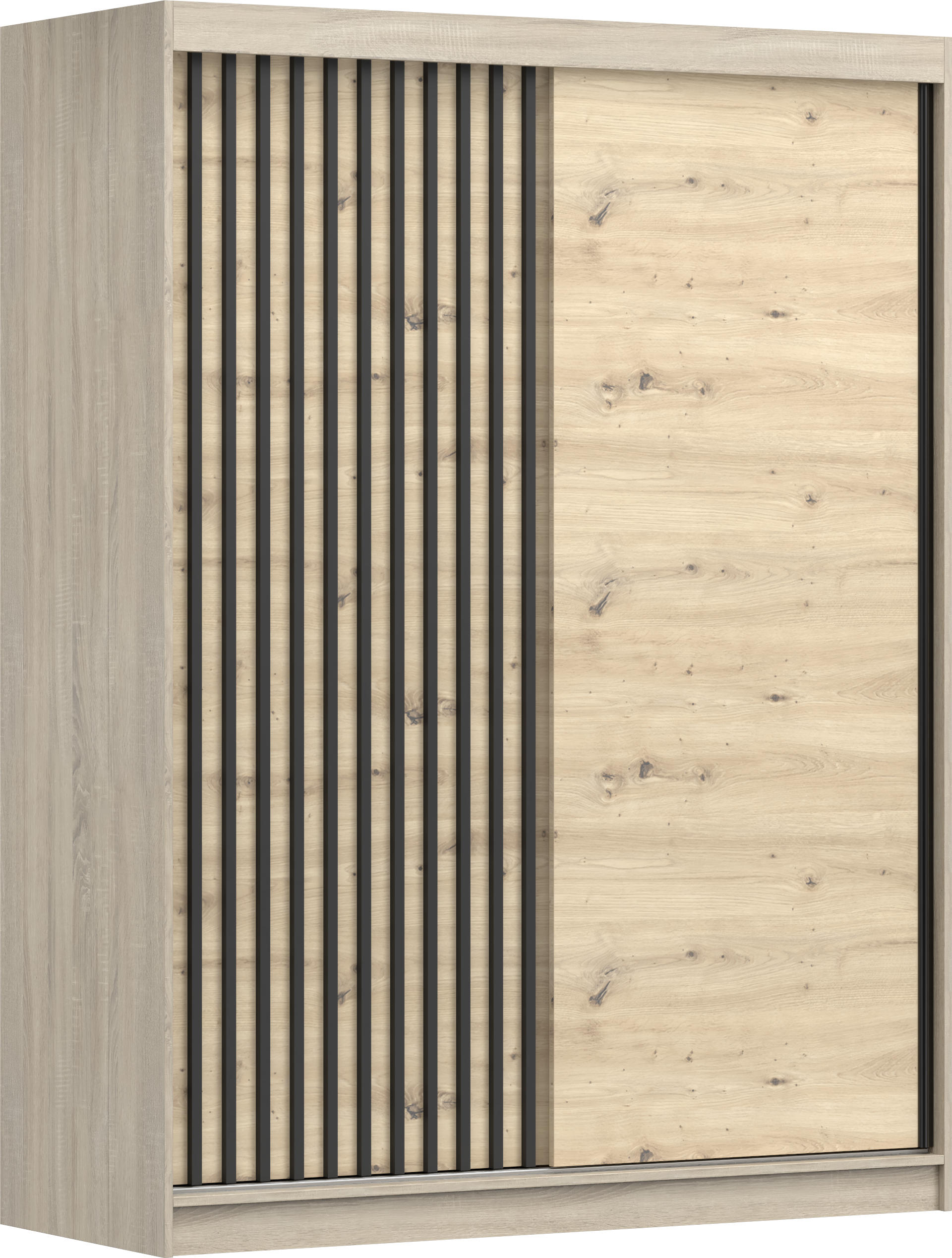 SCHIEBETÜRENSCHRANK - Beni 10 Sonoma + Artisan - Weiß/Sonoma Eiche, Holzwerkstoff/Metall (150/200/61cm) - Möblo