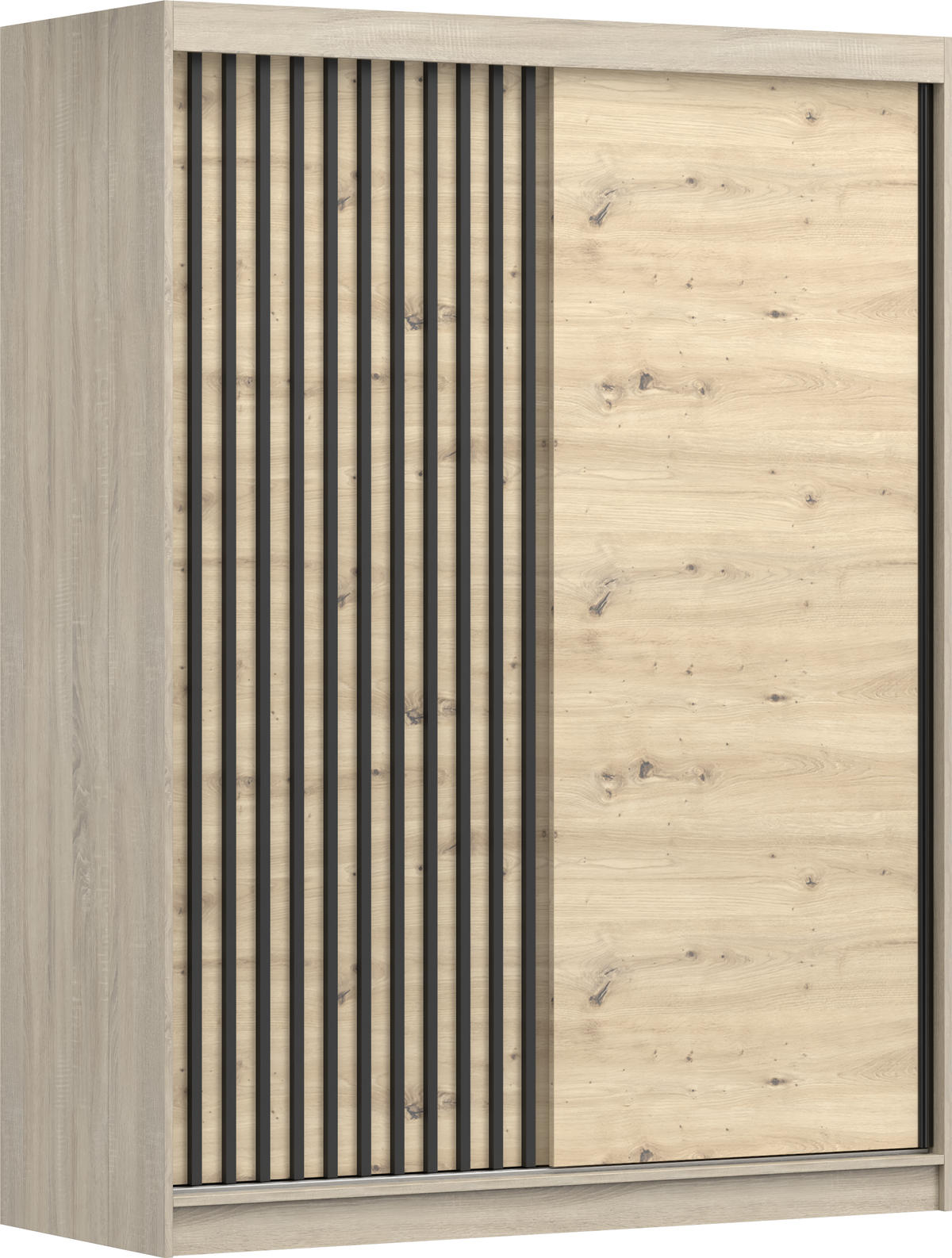 SCHIEBETÜRENSCHRANK - Beni 10 Sonoma + Artisan - Weiß/Sonoma Eiche, Holzwerkstoff/Metall (150/200/61cm) - Möblo