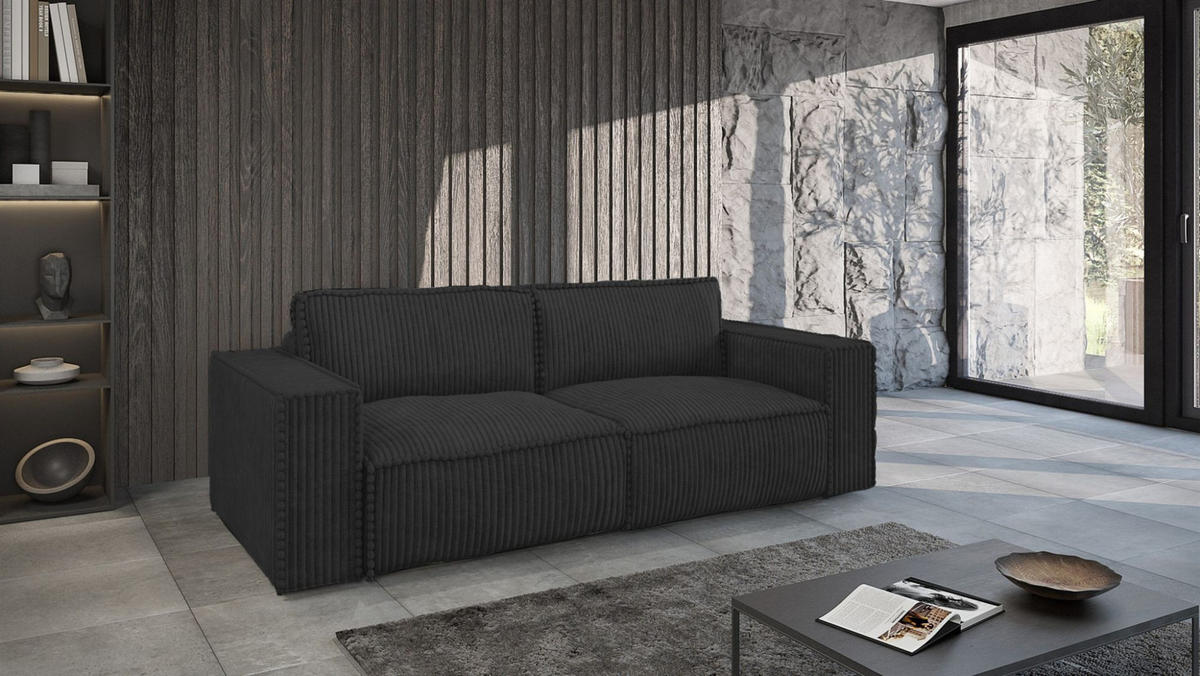 SOFASET Vajana 3-2-1 - Schwarz, Holzwerkstoff/Textil (240/86/102cm) - Fun Möbel