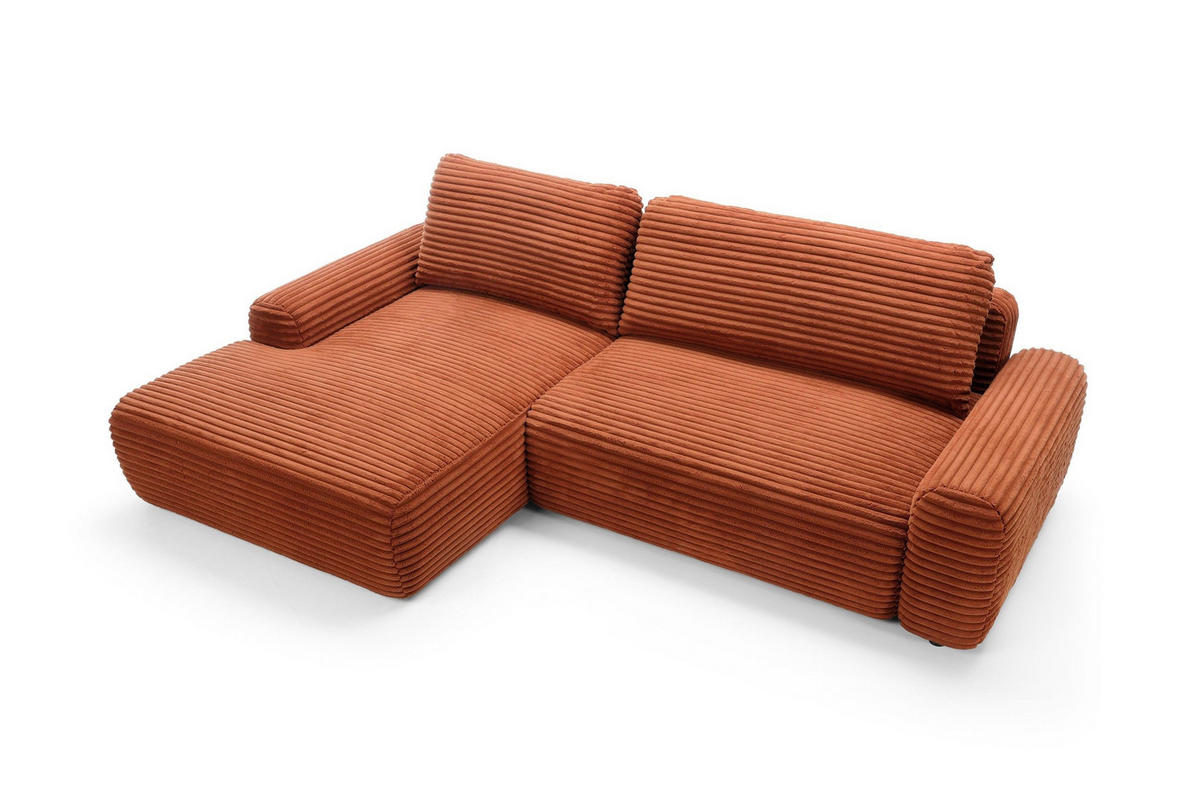ECKSOFA OSSO Orange Velours-Stoff mit Schlaffunktion - Orange, Holz (264/162cm) - MASSENO