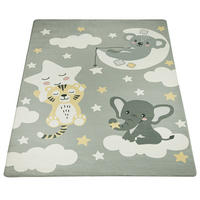 KINDERTEPPICH waschmaschinenwaschbar Tiere auf Wolken Kinderzimmer schmutzabweisend Grau Rechteckig 80x150 - Grau, Textil (80/150cm) - KADIMA DESIGN