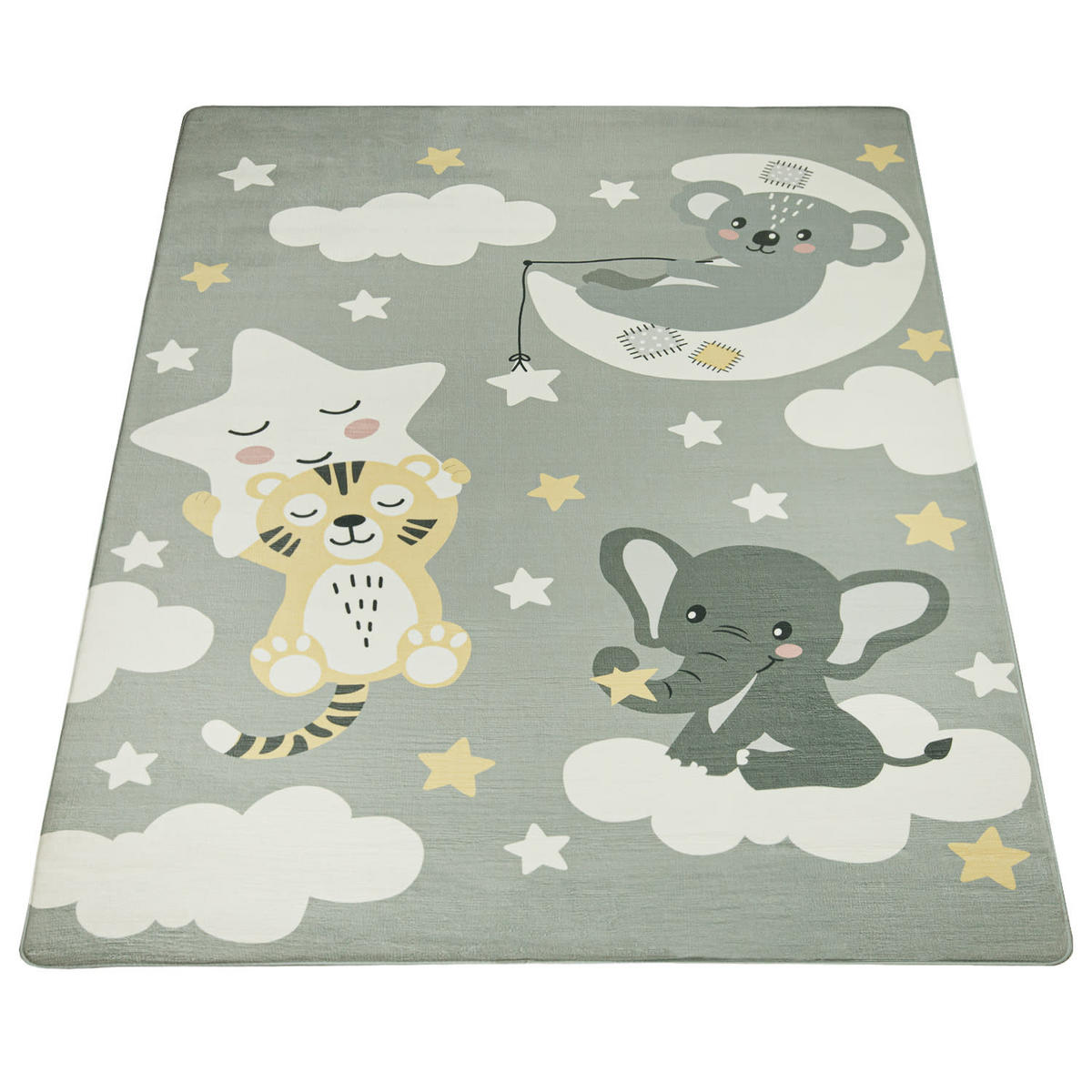 KINDERTEPPICH waschmaschinenwaschbar Tiere auf Wolken Kinderzimmer schmutzabweisend Grau Rechteckig 80x150 - Grau, Textil (80/150cm) - KADIMA DESIGN