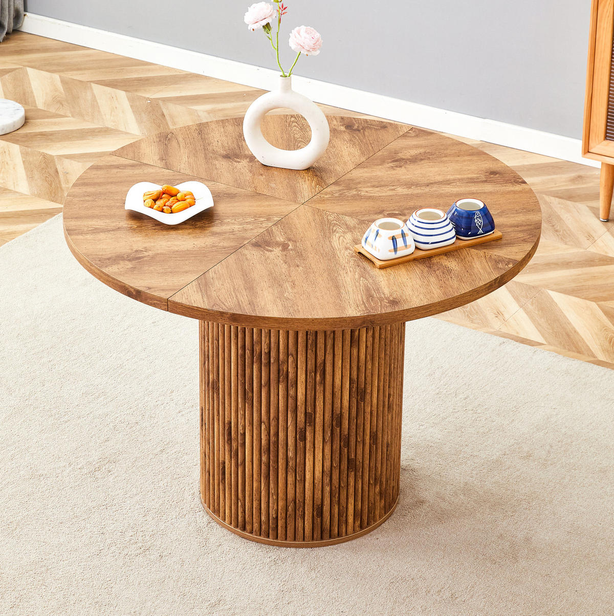 ESSTISCH 100/100/76 cm aus MDF mit Stauraum und zylindrischem Säulenfuß, Holzfarben - Naturfarben, Holzwerkstoff (100/100/76cm) - Redom