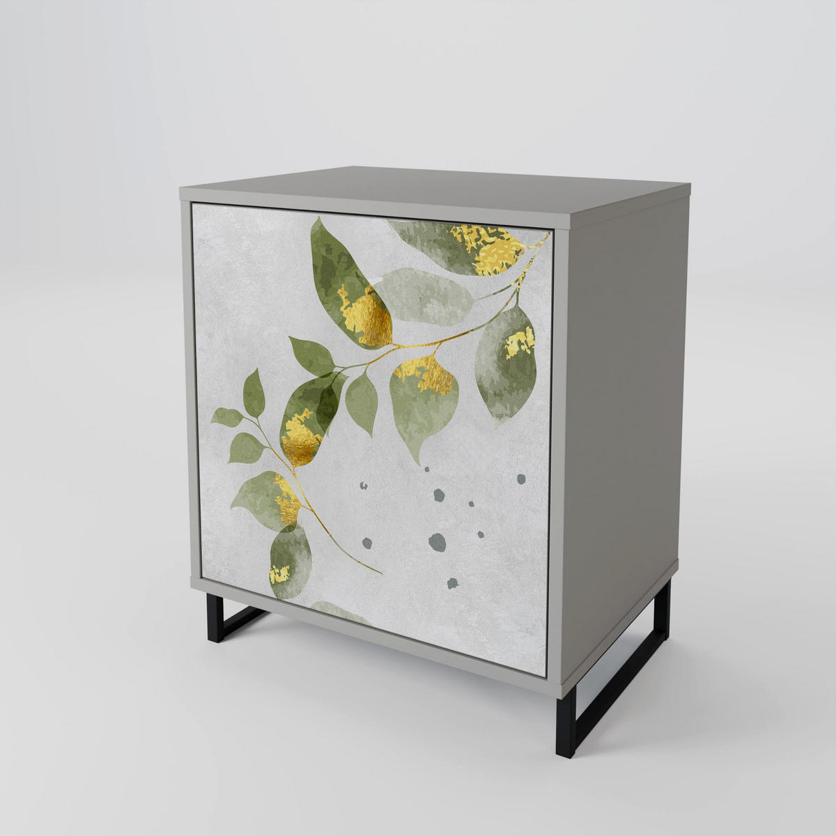 SIDEBOARD ELEGANT BOTANICS, Grau, 57,5x42x77,5 cm, Schräge Buchenholzfüße - Buchefarben/Multicolor, Holzwerkstoff/Buchenholz (57.5/77.5/42cm) - SpaceRebels