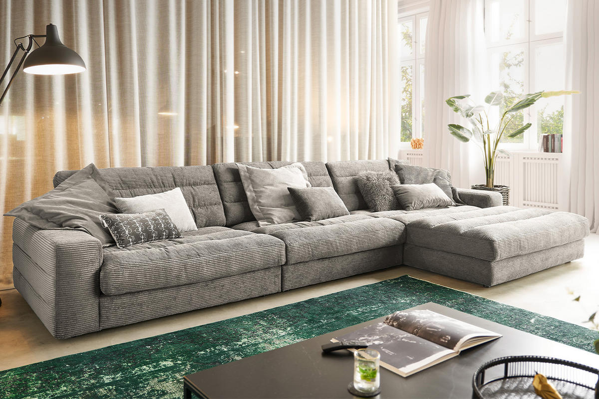 ECKSOFA XL LANA Steingrau Cord - Greige/Schwarz, Textil (416/205cm) - KAWOLA