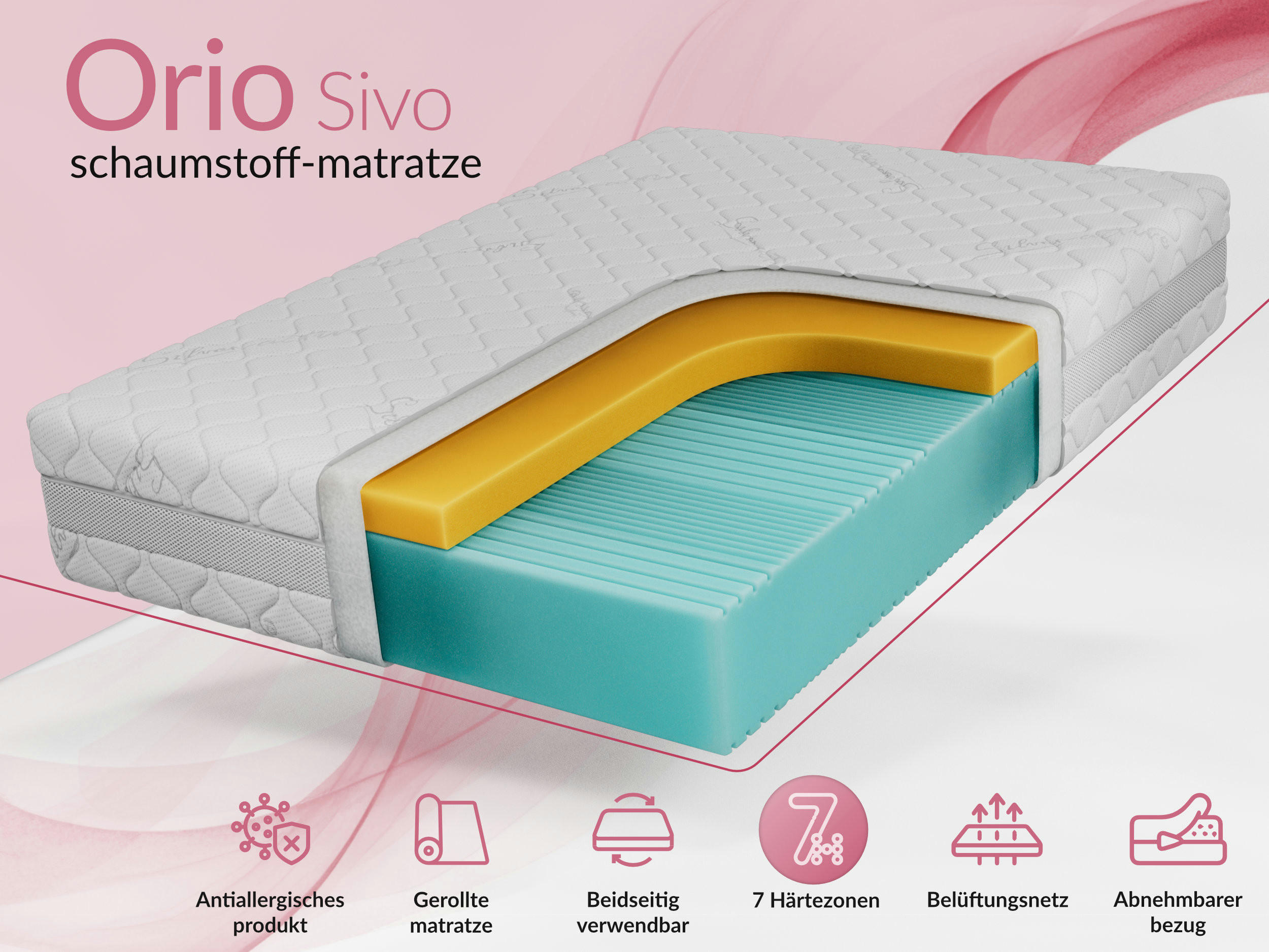 Thumbnail - MKS Viscomatratze, Weiß, Textil, H2, Füllung: Kaltschaum, Rechteckig, 90x200 cm, Oeko-Tex®, atmungsaktiv, Bezug abnehmba...