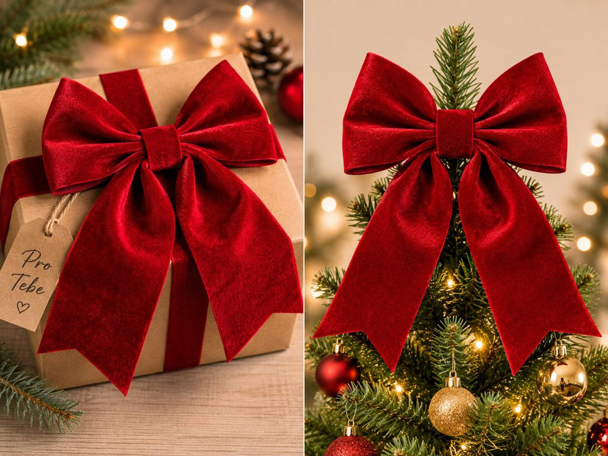 WEIHNACHTSSCHLEIFE rot glänzend, 24 × 28 cm - Rot, Naturmaterialien (28cm) - LAALU