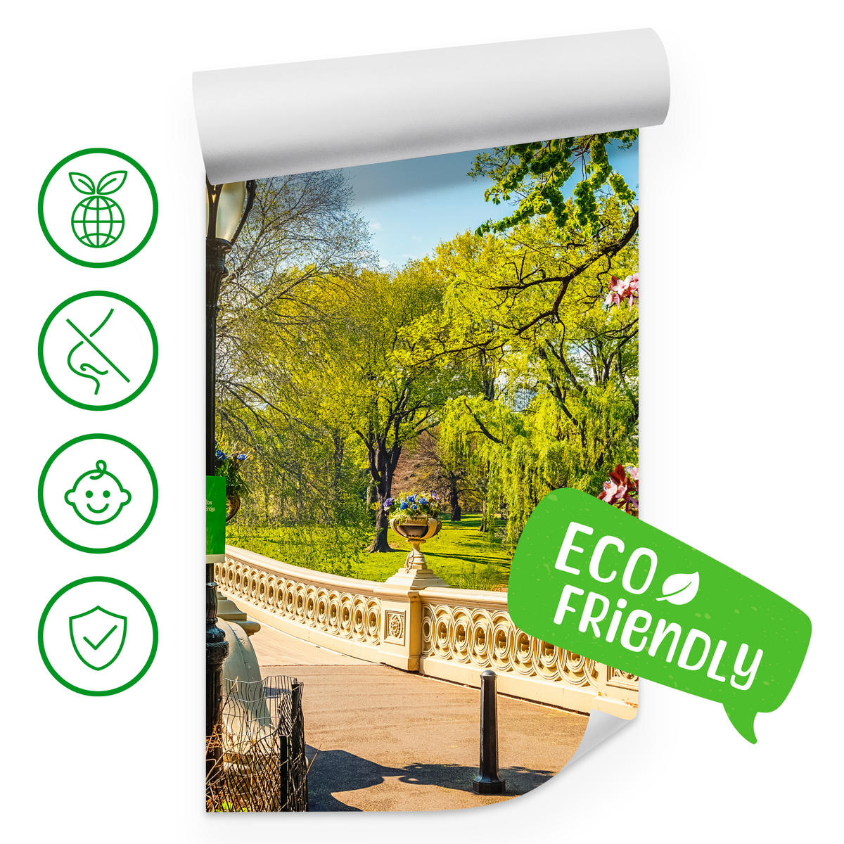 FOTOTAPETE für Wohnzimmer Historische Brücke Park Bäume Blumen 500x350 - Gelb/Beige, Papier (500/350cm) - Muralo