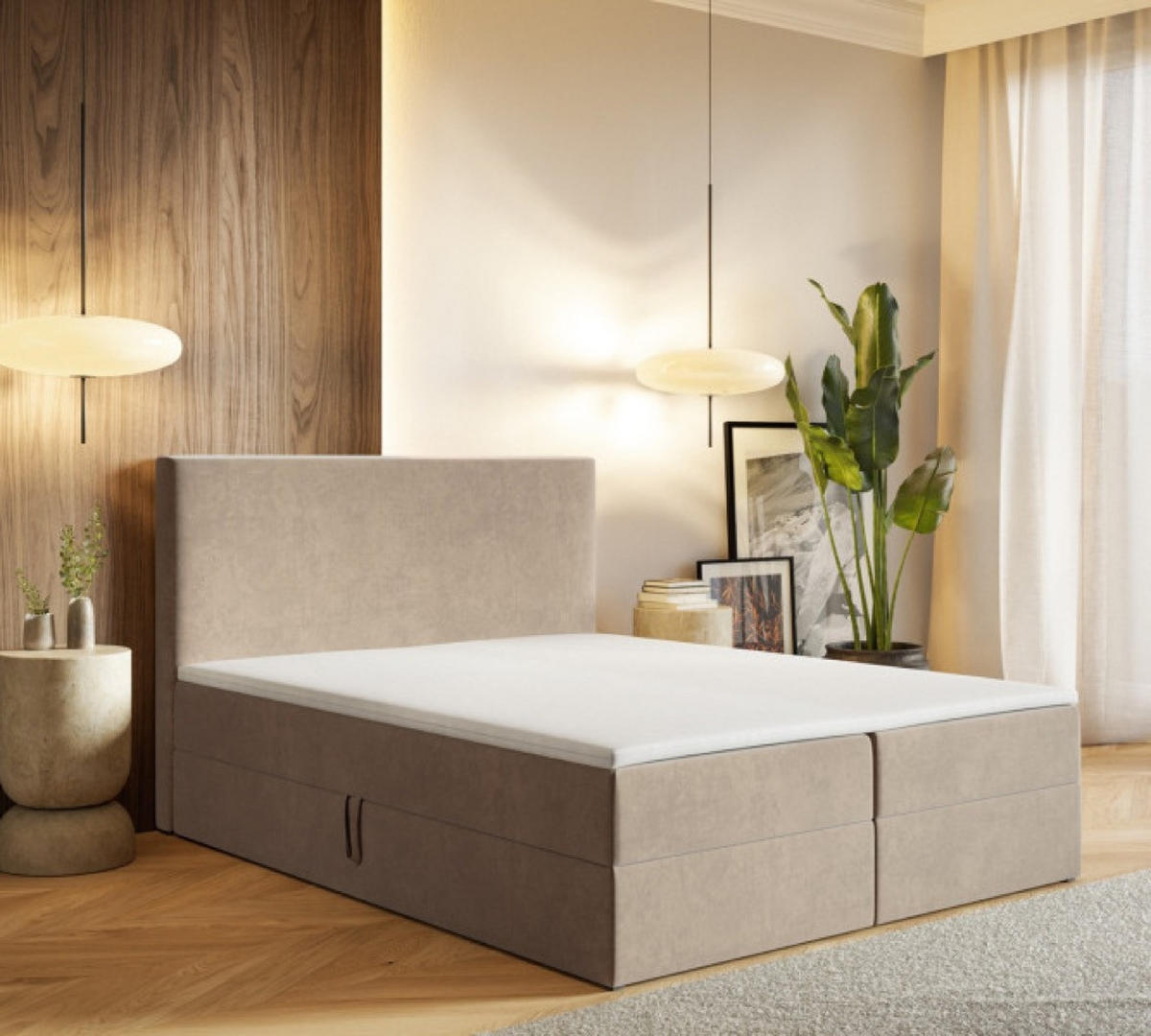 BETT Beige G2 Mit Bettkasten Und Matratze 140x200 cm - Beige, Textil (140/200cm) - Sepro Meble