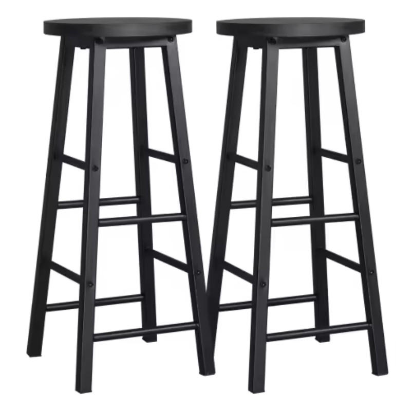BARHOCKER 2er-Set Schwarz aus Metall und MDF mit Fußstütze - Schwarz, Holzwerkstoff (30/71/30cm) - PANGIVO