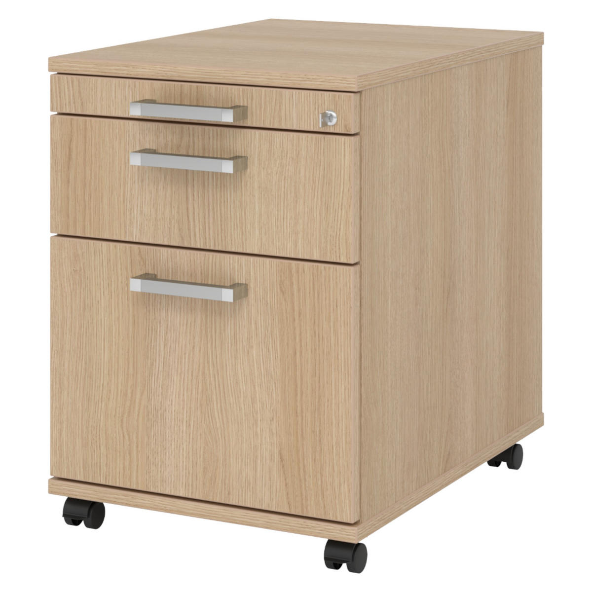 ROLLCONTAINER - mit Hängeregistratur 58/42,8/59 cm in Eichefarben Chromgriff (Metall) - Eichefarben, Holzwerkstoff (42.8/59/58cm) - bümö
