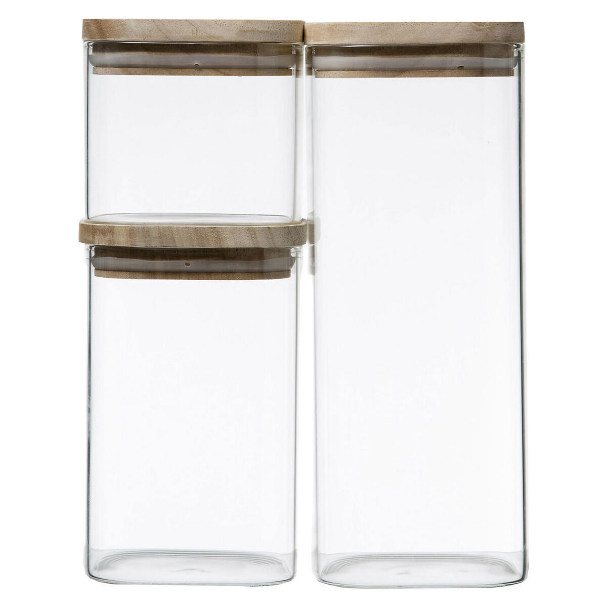 VORRATSGLAS Set 3-tlg., stapelbar mit Deckel, Borosilikatglas, Holz - Transparent, Metall - 5five Simply Smart