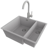 UNTERBAUSPÜLE GRANIT London Duo, 2-er set Grau 56/47 cm 1,5 Becken + Küchenarmatur 32/20 cm + Ablauf-Set ab 60er Unterschrank - Grau, Kunststoff (56/20/47cm) - Primagran