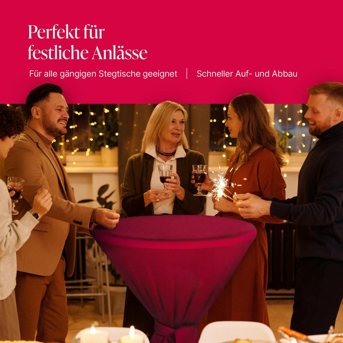 STEHTISCHHUSSE Ø60 cm x 145 cm - Spandex Stretch ( Öko-Tex ) Stehtisch Husse für Gastro, Hochzeit, Events, Geburtstag - waschbar 60°C Rot - Rot, Textil (60/145cm) - Bestlivings