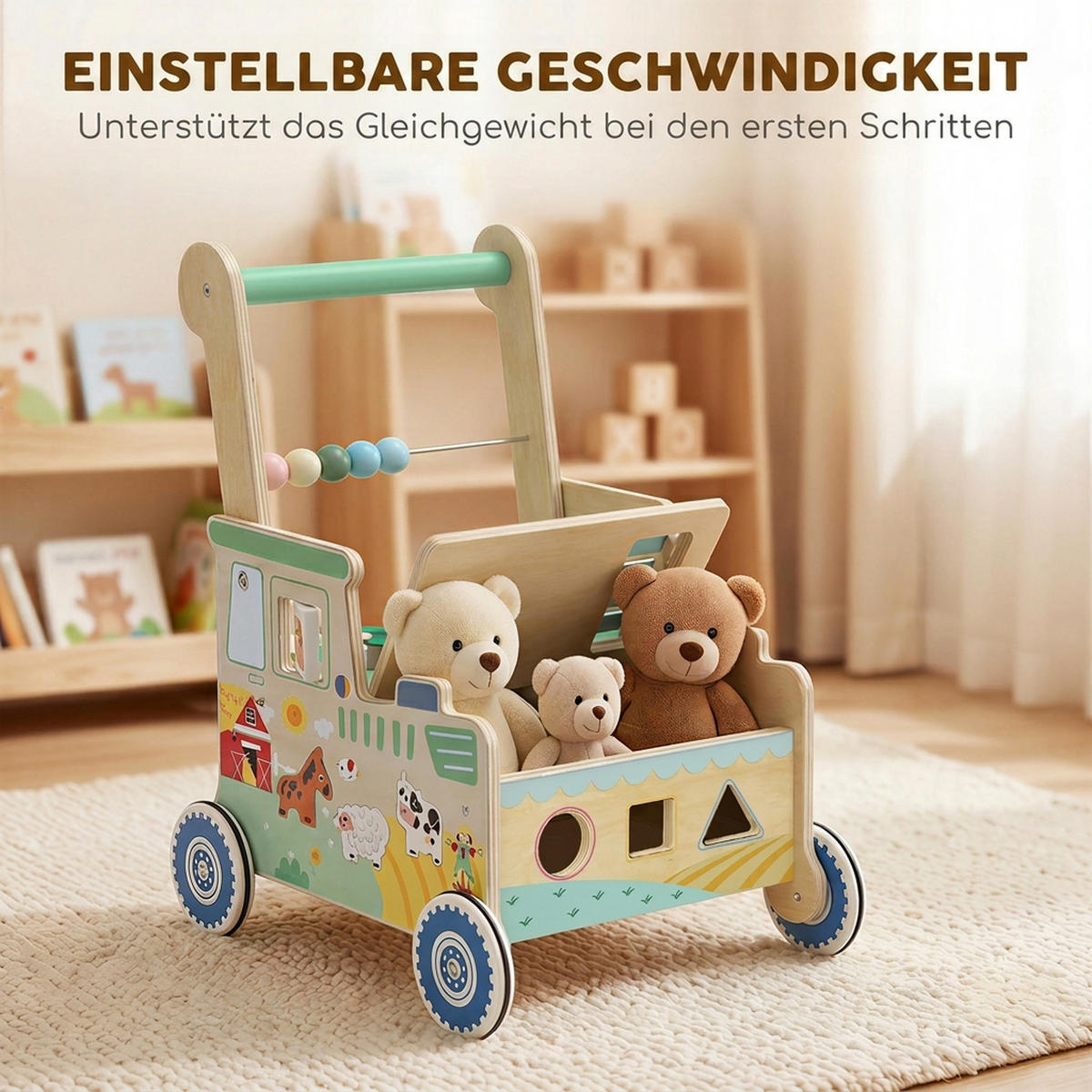 BABY-LAUFLERNWAGEN Mehrschichtplatte Grün - Grün, Holzwerkstoff (31.5/47/41cm) - AIYAPLAY