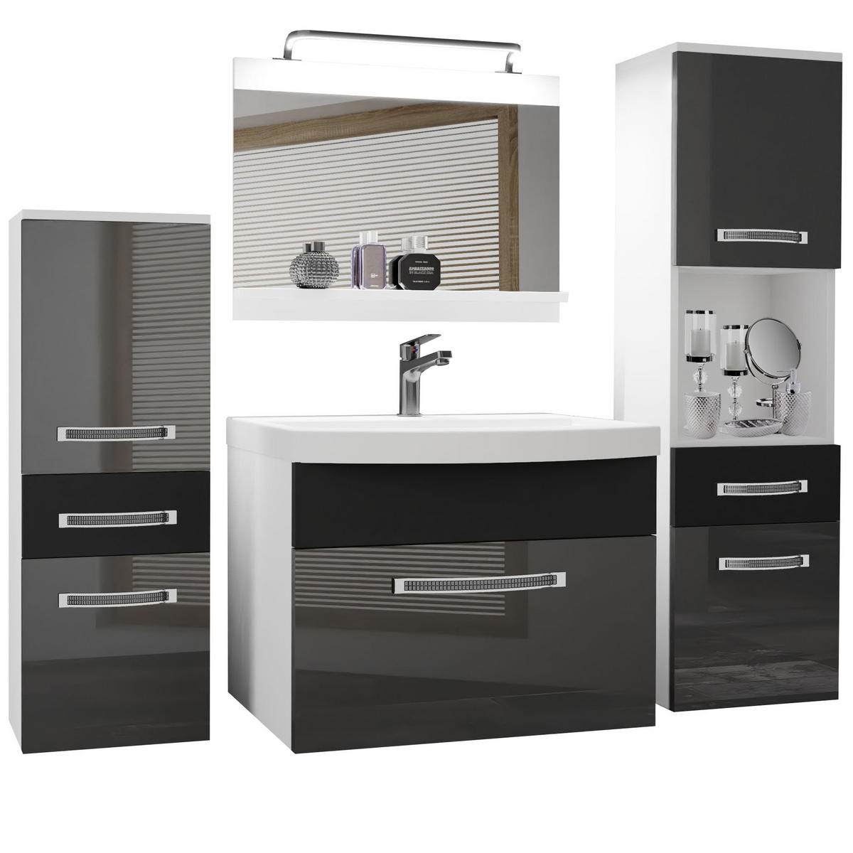 BADMÖBEL Badezimmer Schwarz Glänzend Matt - Schwarz/Grau, Holz (140/113/40cm) - B BELINI GROUP