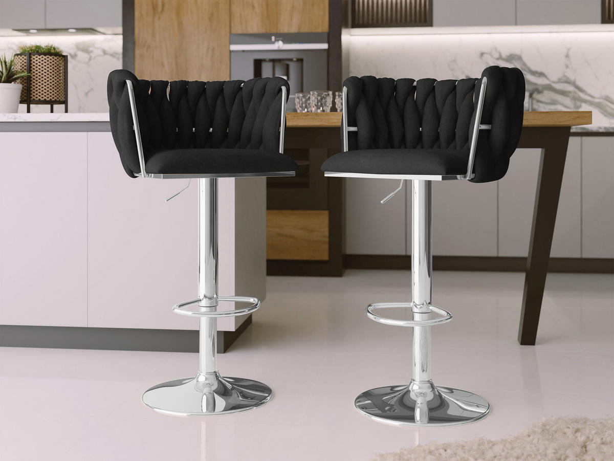 BARHOCKER-SET Muz BS-1142/CM (2 Stück in Samt) - Chromfarben/Schwarz, Textil/Metall (50/85/52cm) - MIRJAN24