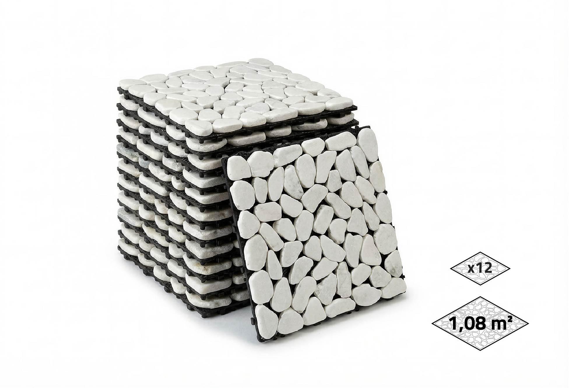 12ER-SET OSSA-Terrassenplatten mit Klickverbindung, weiße Kieselsteine, 30 x 30 cm - Weiß, Holzwerkstoff (30/30/2cm) - Casanoov