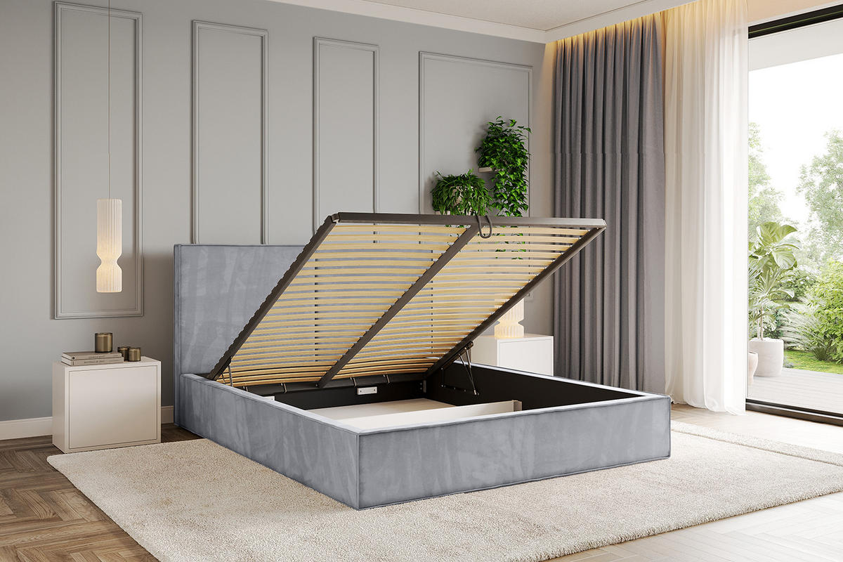 POLSTERBETT mit Bettkasten und Lattenrost, Bett mit Matratze H3/H4 - EMMI 180x200 Hellgrau - Hellgrau, Holzwerkstoff/Textil (180/200cm) - ALTDECOR
