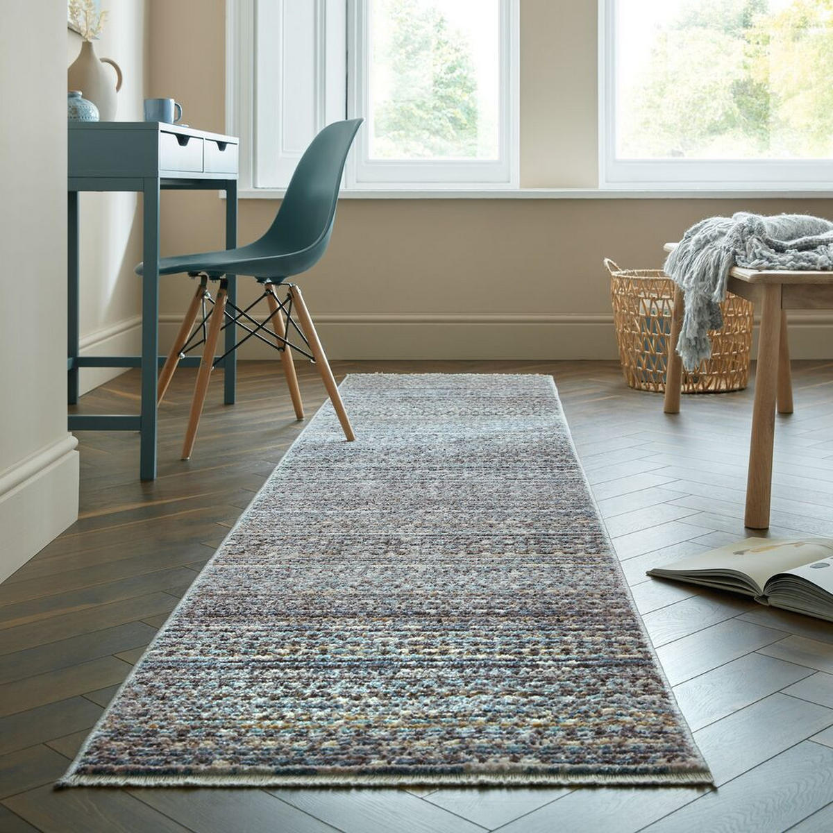 TEPPICH Streifen-Design, strapazierfähig PERRAN, Blau 66x300 cm - Blau, Textil (66/300cm) - KADIMA DESIGN