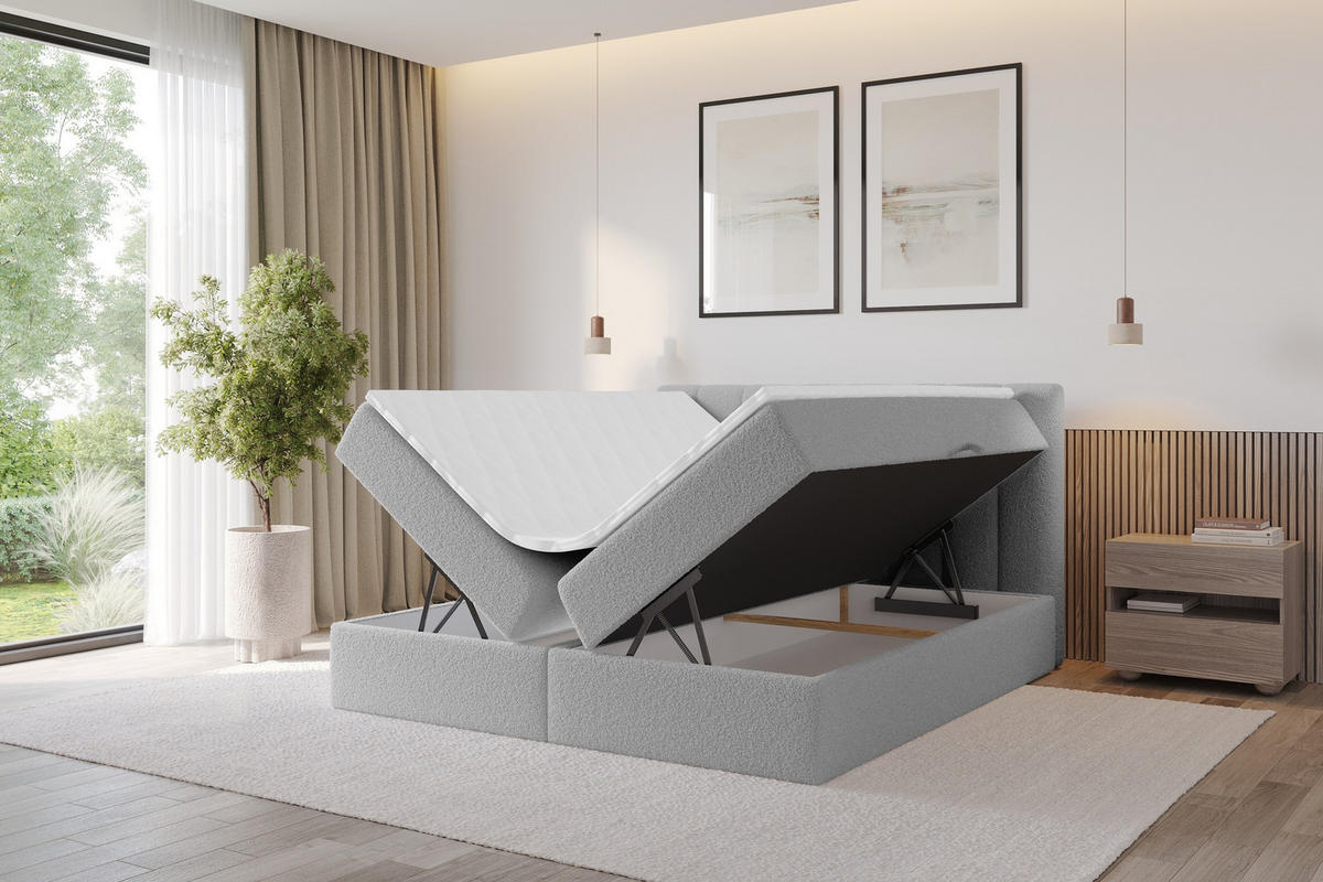 KONTINENTÁLNÍ POSTEL s matrací H4 - OTTA - 140x200 cm Světle šedá - světle šedá, kompozitní dřevo (140/200cm) - ALTDECOR