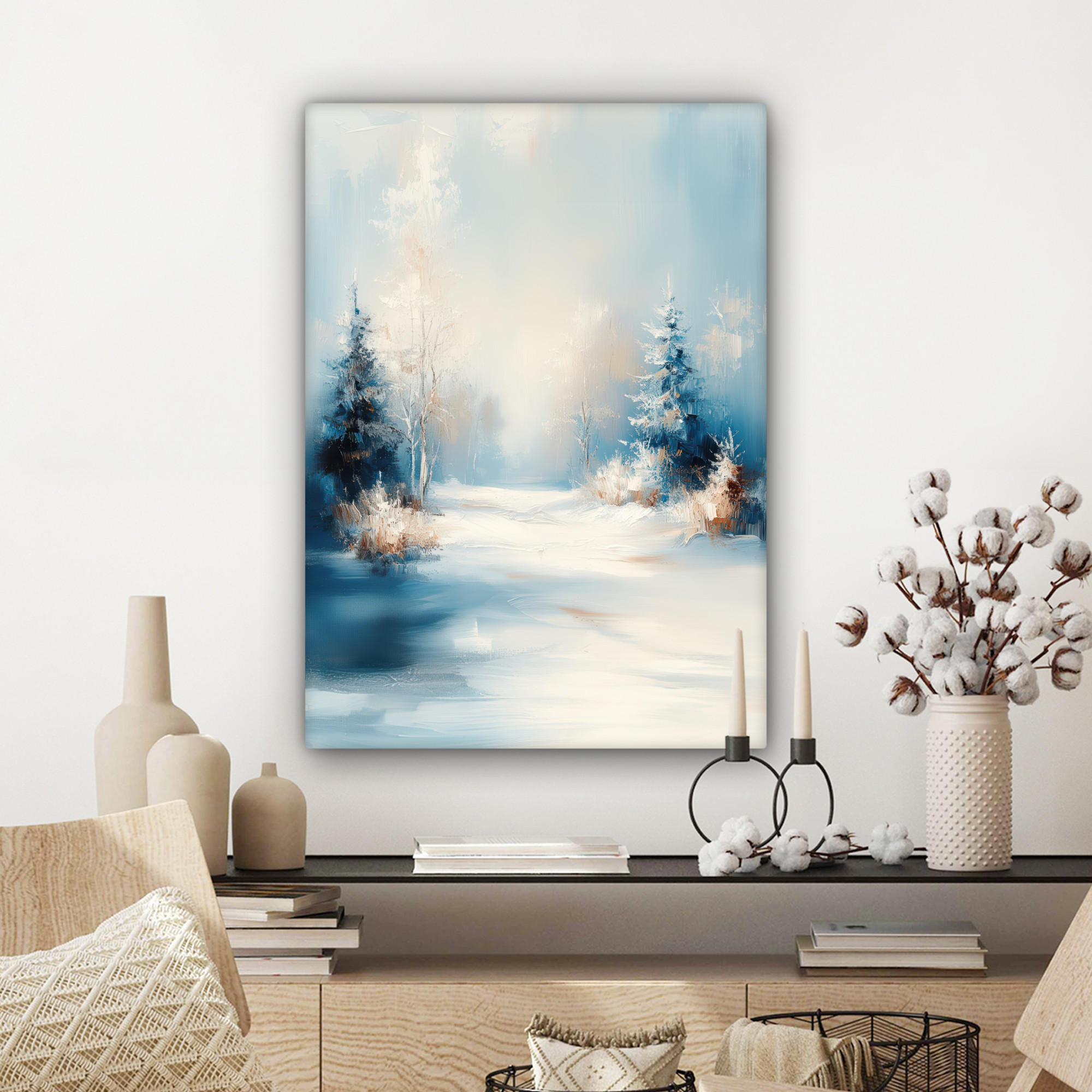 LEINWANDBILD Wald - Winter - Natur - Abstrakt - Schnee 60x80 cm - Weiß, Textil (60/80cm) - MuchoWow