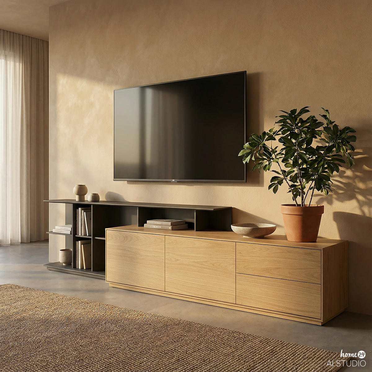 TV-LOWBOARD - Eiche / Dunkelgrau - Eichefarben/Dunkelgrau, Holzwerkstoff (180/60/47cm) - home24