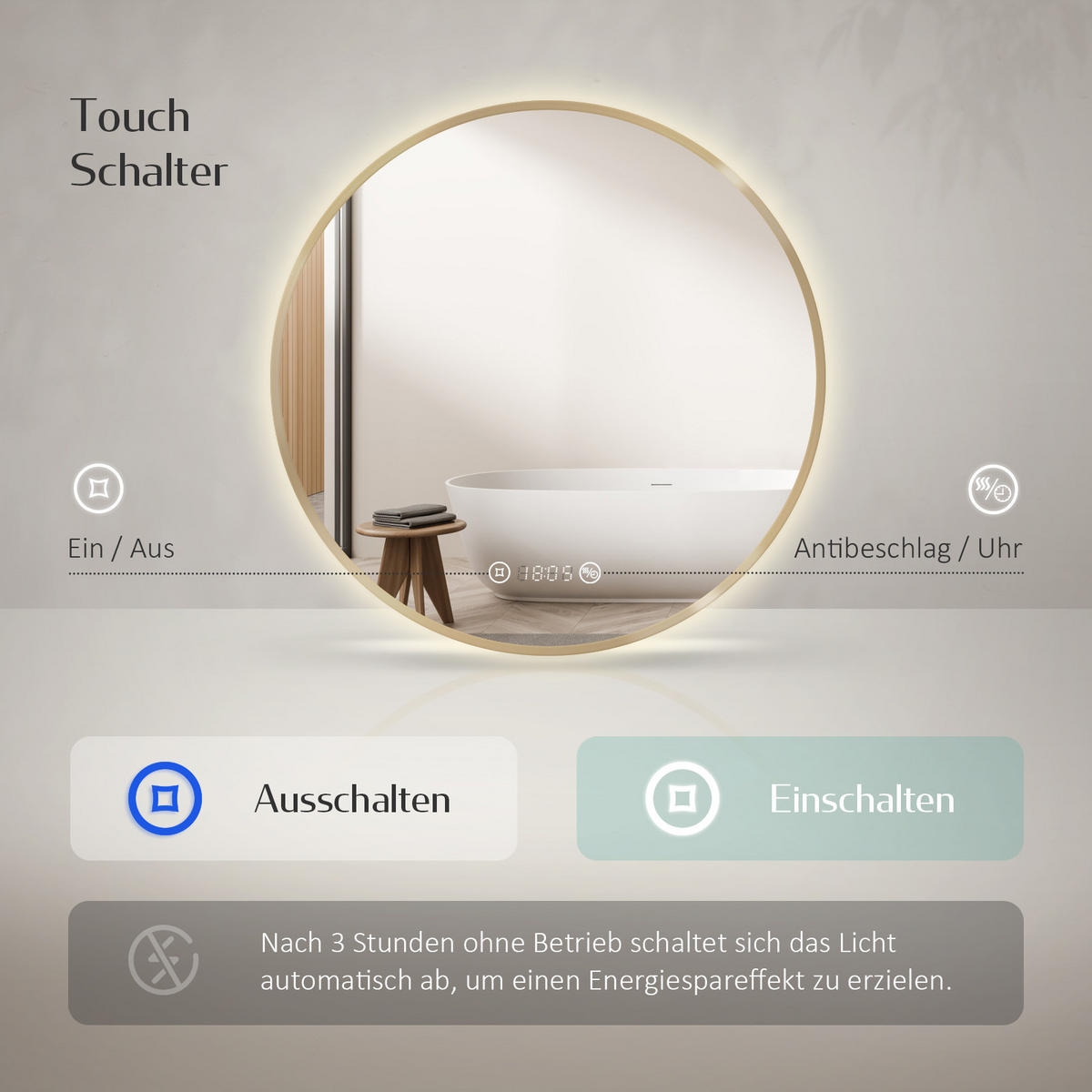 BADSPIEGEL Rund mit Beleuchtung Gold ф70 cm - Goldfarben, Glas (70/3.1/70cm) - EMKE