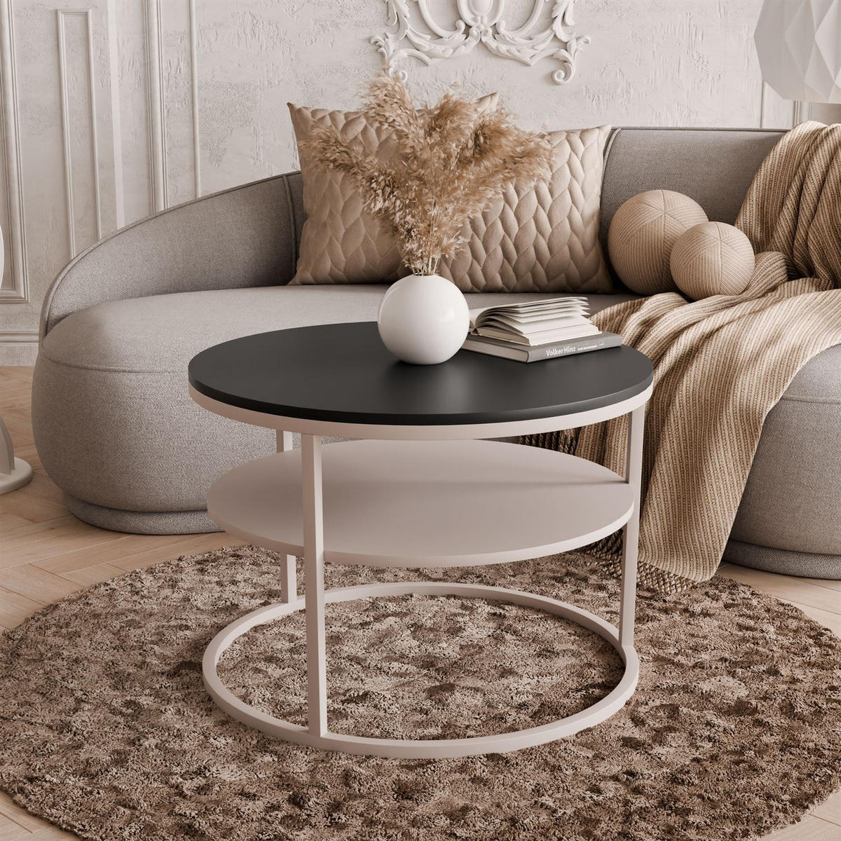 COUCHTISCH CIRI MATT KASCHMIR mit Ablage schwarze Platte - Schwarz, Holzwerkstoff (70/70/49cm) - Lookway