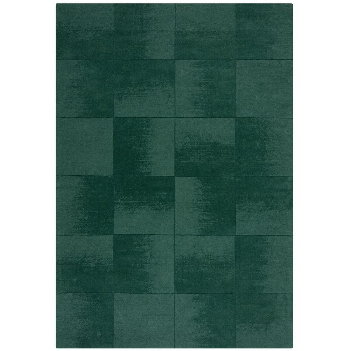 WOLLTEPPICH Karo-Design, handgeschnitzt SID, Grün 200x290 cm - Grün, Textil (200/290cm) - KADIMA DESIGN