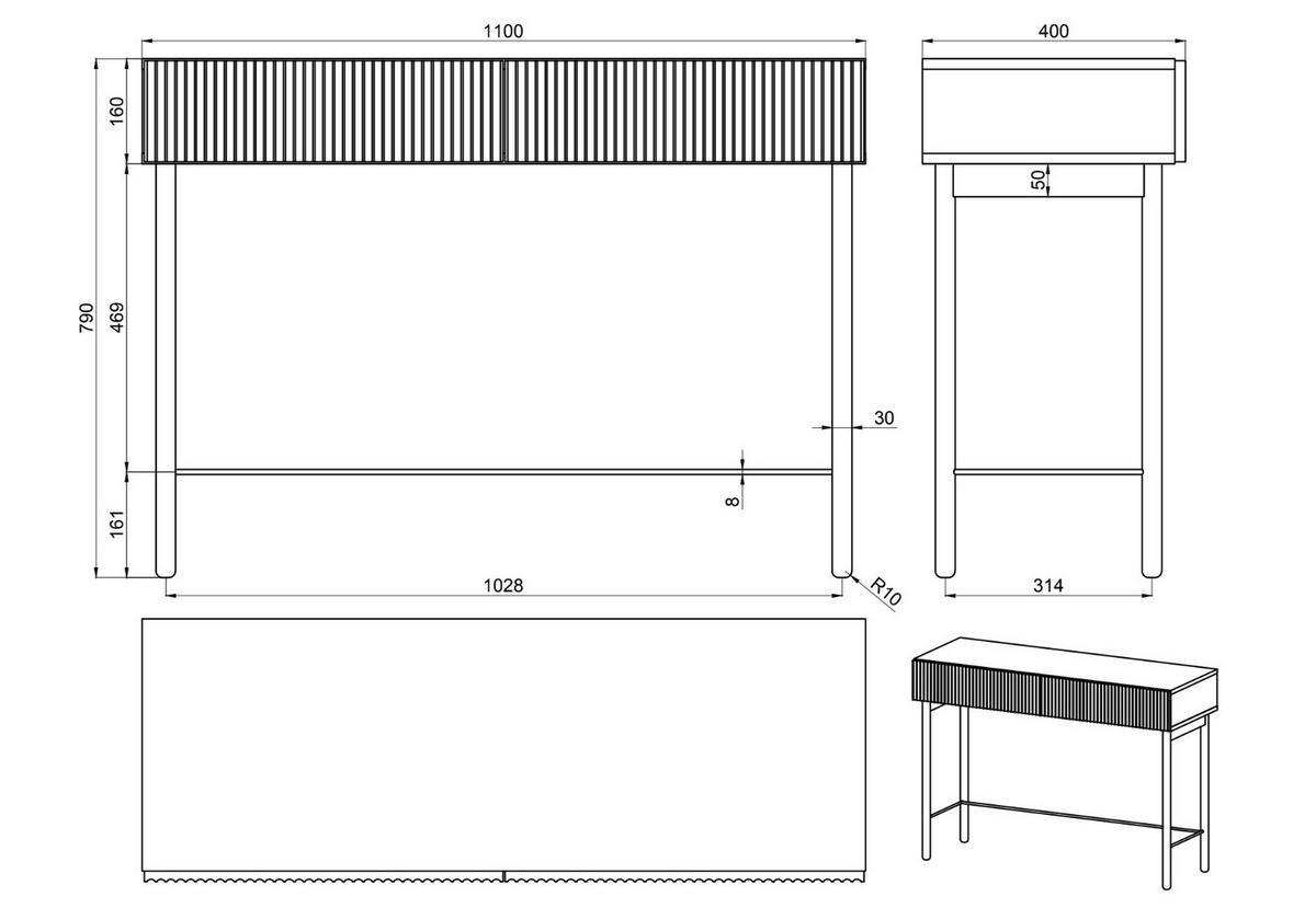 SCHMINKTISCH Nolie Eichenholzoptik mit 2 Schubladen 110 cm - Eichefarben, Holz/Holzwerkstoff (40/110/79cm) - Selsey