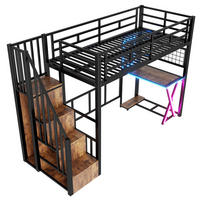 HOCHBETT 90/200 mit LED, Schreibtisch, Kleiderschrank und Ablageleiter in Schwarz - Schwarz, Holz/Holzwerkstoff (90/200cm) - EVRYAE