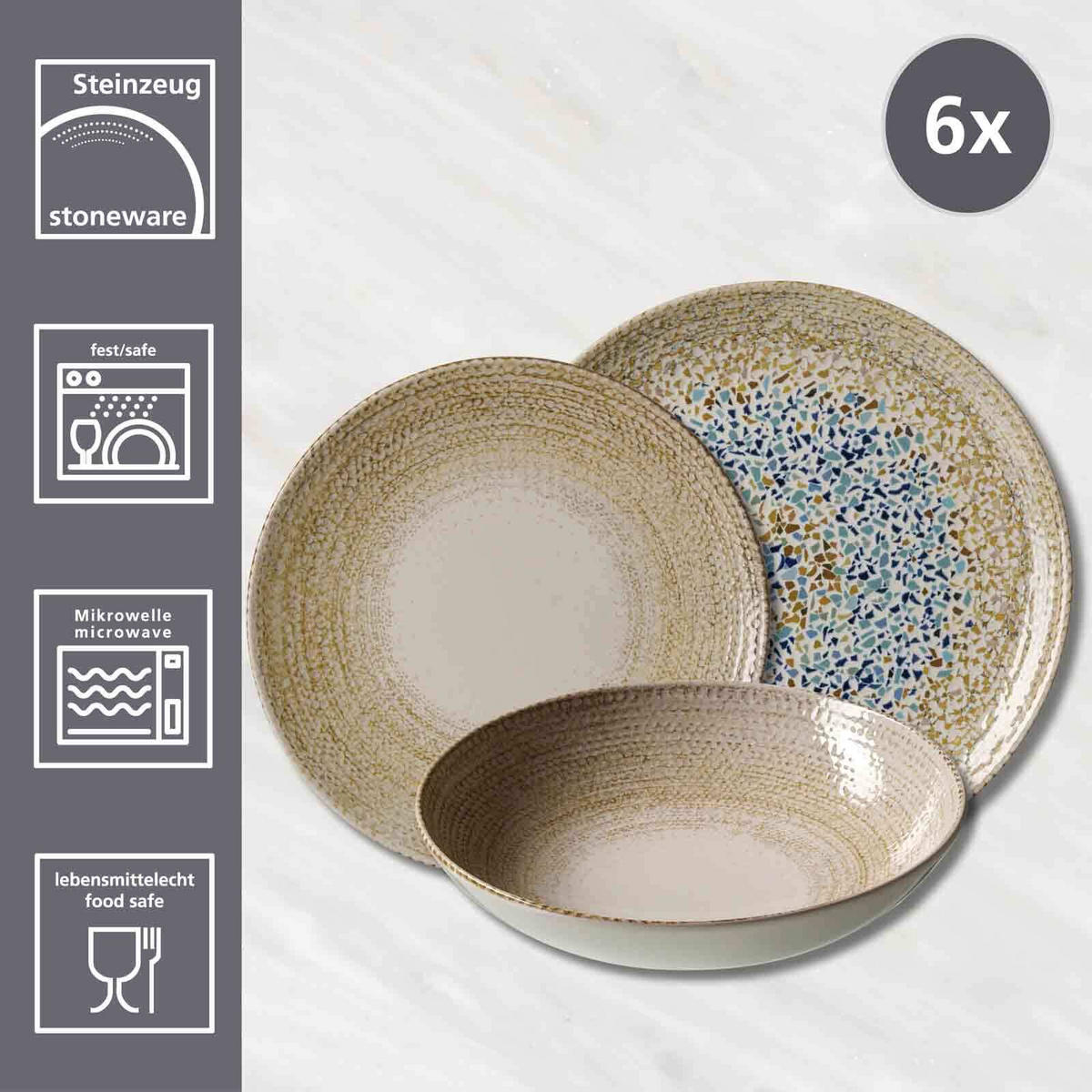 TELLER-SET Rimini beige 18er Set - Beige, Keramik (1/1/1cm) - Ritzenhoff Breker